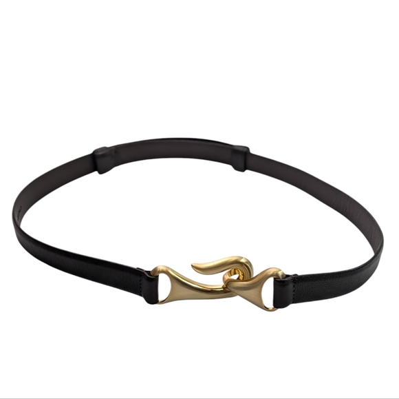 Chico's Accessories - Chico’s Women’s Brown Leather Adjustable Double Gold Hook Belt Size M|L
